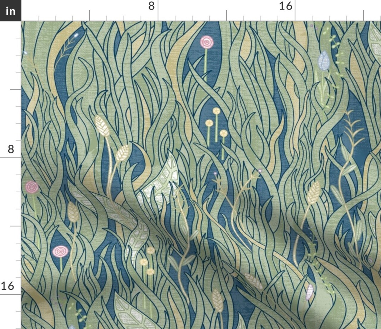 Wild Grasses Plants Nature Blue Green Vintage Wilderness Mid Century Rustic Antique Meadows Fields Beautiful Custom Printed Fabric by Spoonflower Various Fabrics by the Yard or Fat Quarter